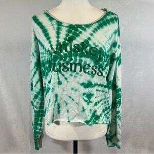Green and white tie dye “Whiskey Business” long sleeve knit top size medium